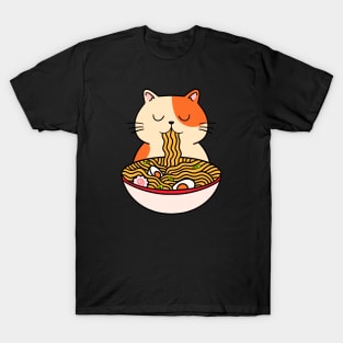 Cat Kawaii Eating Ramen Japanese Aesthetic T-Shirt